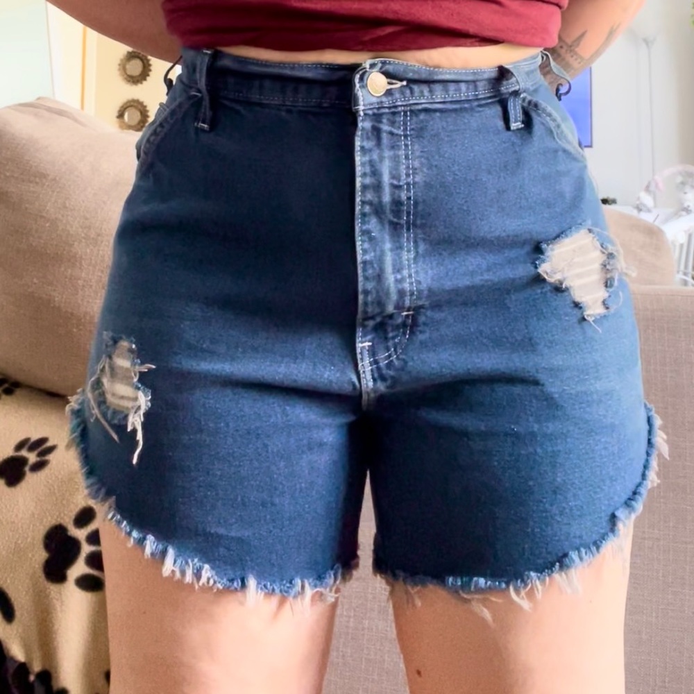 Distressed denim shorts
